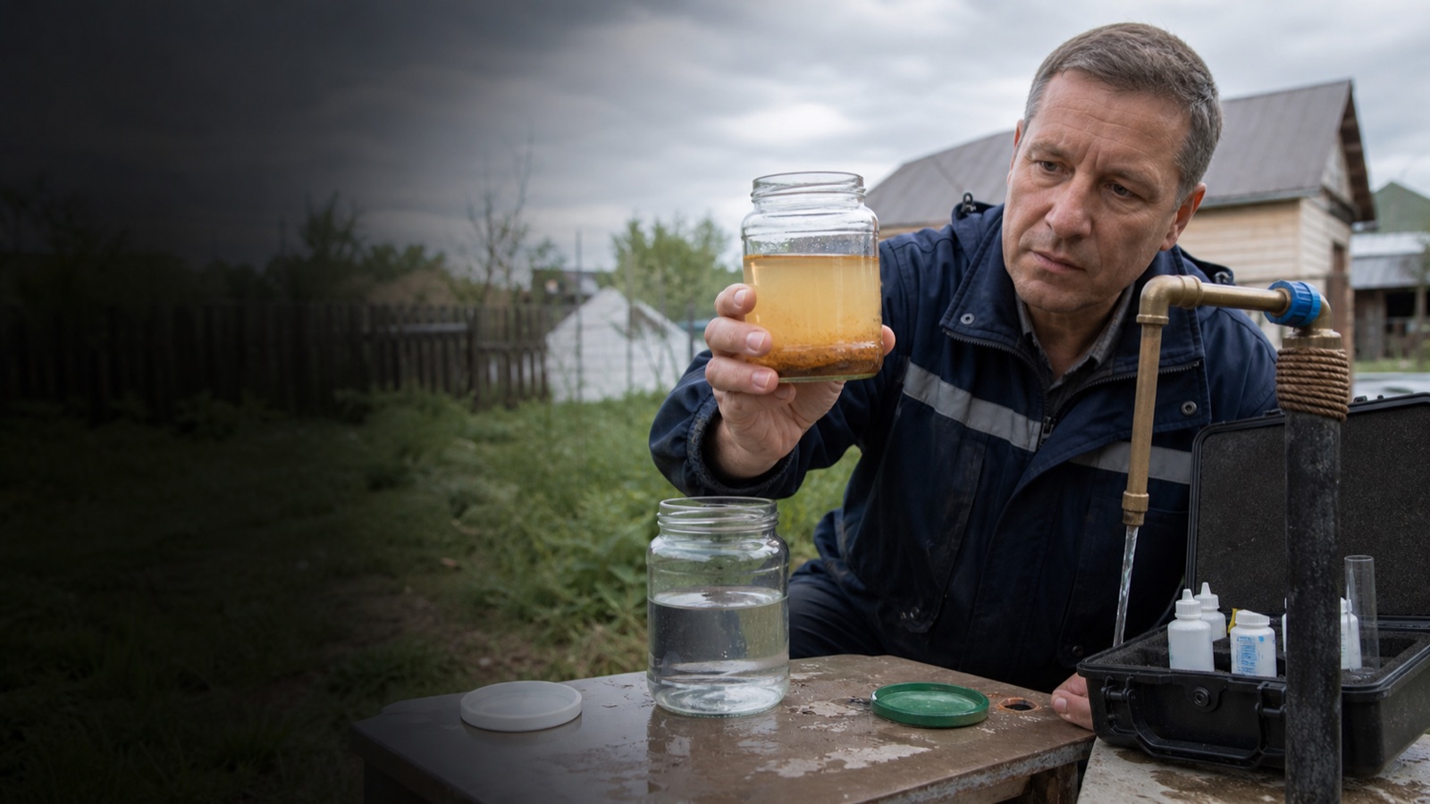 Сравнение желтой и прозрачной воды из скважины