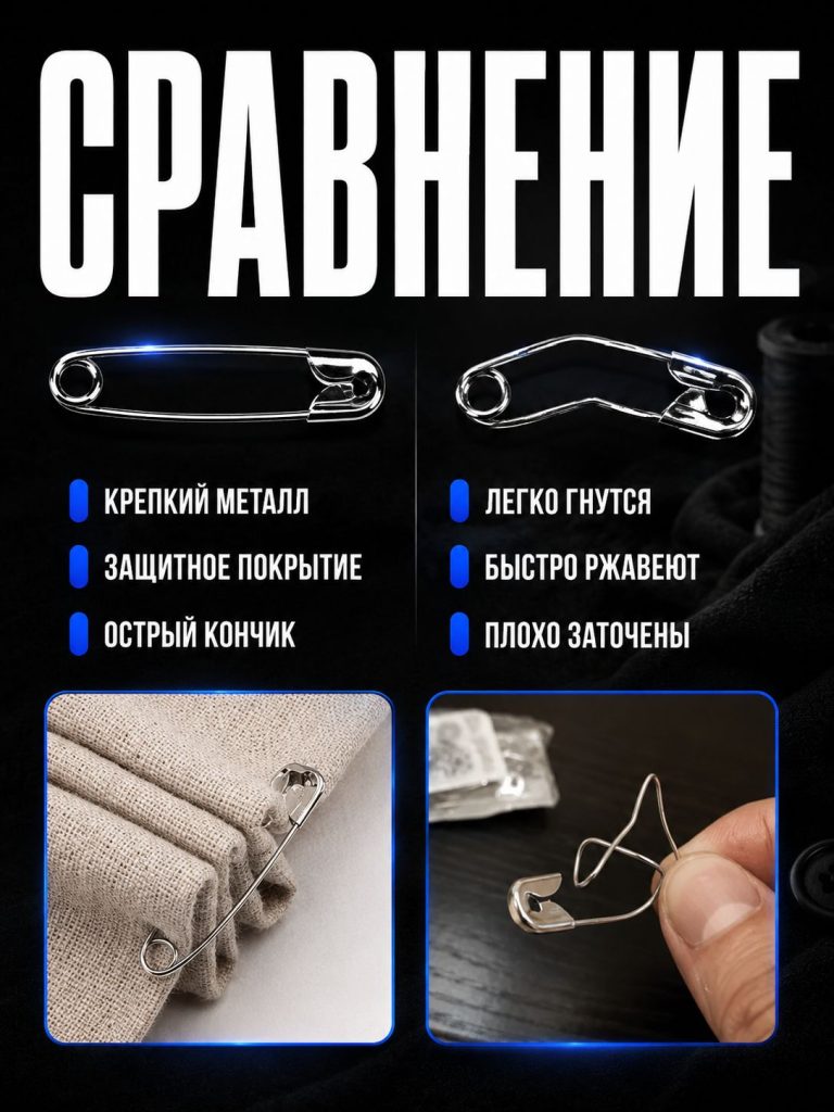 Набор булавок, 95 шт. / булавки английские для рукоделия и шитья, 23/30/35/45/53мм/Портновской набор для шитья и рукоделия