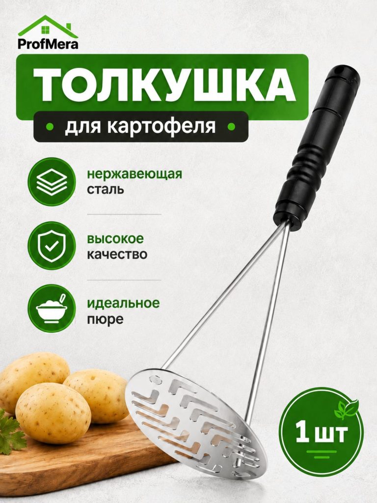 Толкушка для картофеля и пюре из нержавейки металлическая 27,5х10см / Пресс картофельный