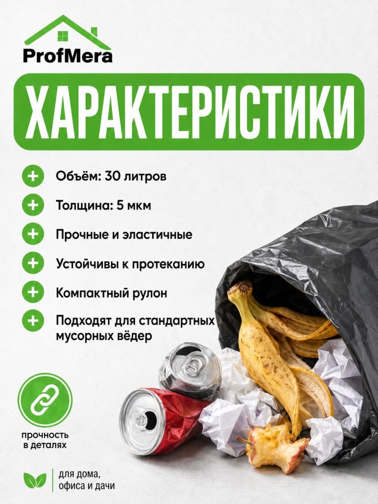 Пакет для мусора ПНД 30л - 250шт./Мусорные мешки плотные