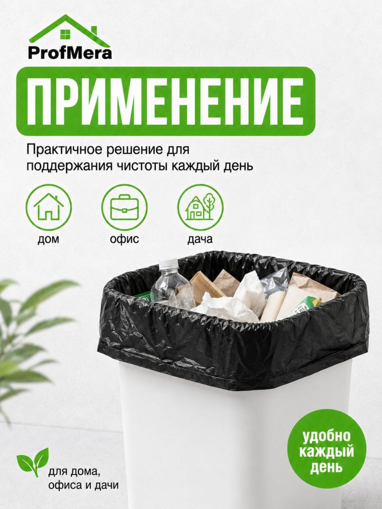 Пакет для мусора ПНД 60л 50шт в рулоне/Мусорные мешки плотные