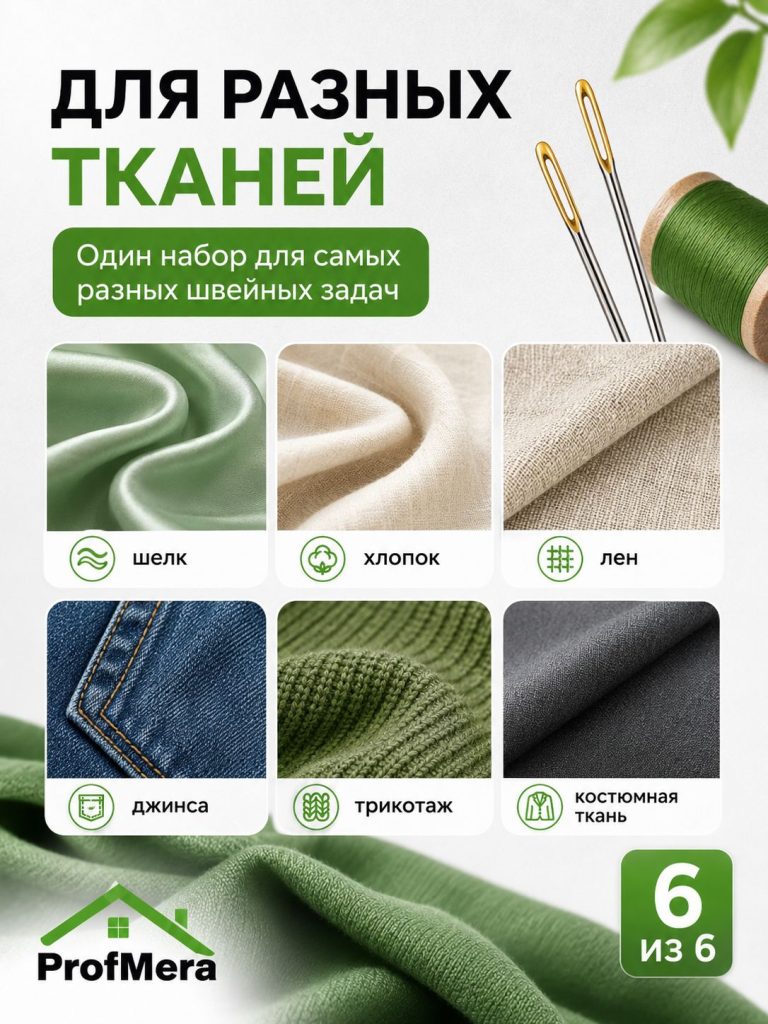 Набор швейных игл 10шт с золотым ушком, сталь