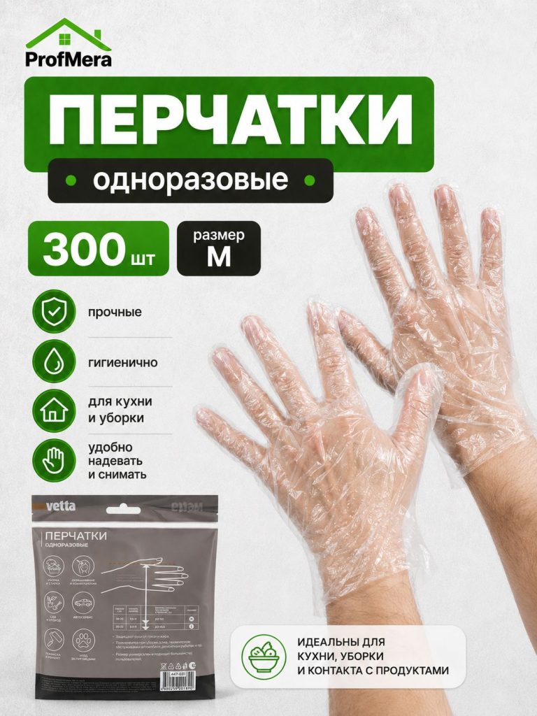 Перчатки одноразовые, 300 шт., хозяйственные, прочные, целлофановые