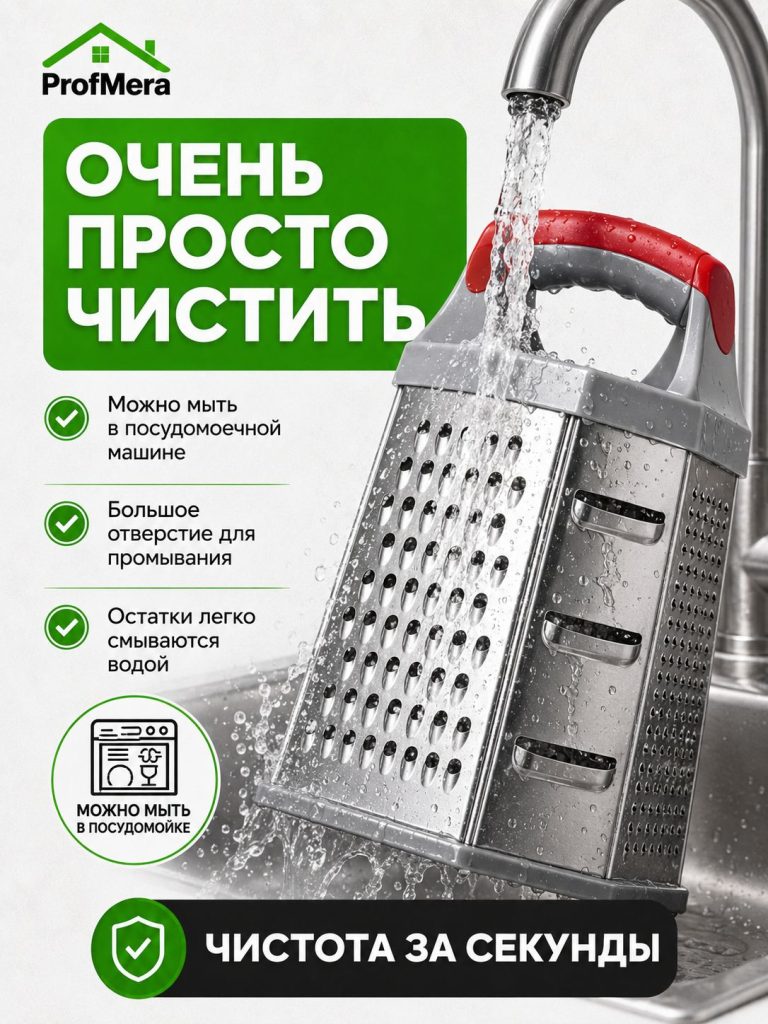 Терка 6-и сторонняя 23 см, нержавеющая сталь/Терка-измельчитель ручная для овощей, фруктов, сыра/Овощерезка универсальная