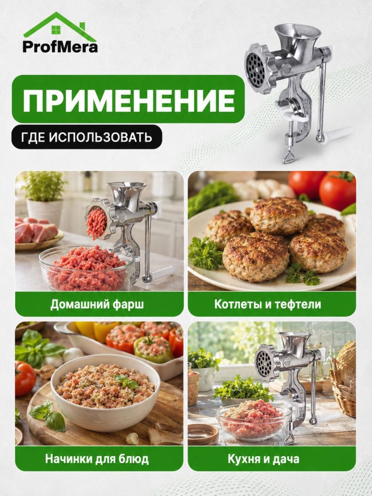 Ручная мясорубка для дома из алюминиевого сплава, 24х15 см/Мясорубка механическая/Ручной измельчитель
