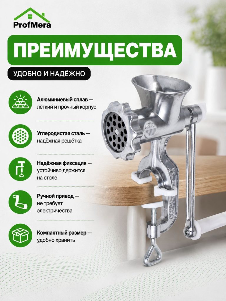 Ручная мясорубка для дома из алюминиевого сплава, 24х15 см/Мясорубка механическая/Ручной измельчитель