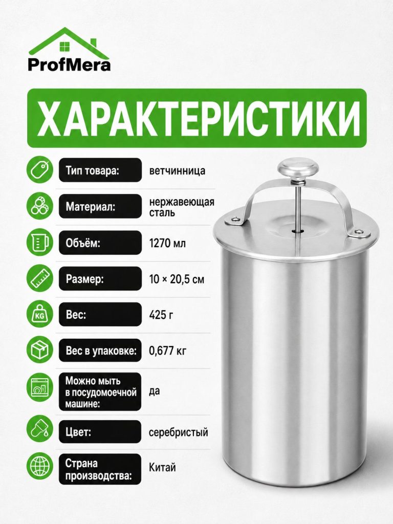 Ветчинница, нержавеющая сталь, с датчиком температуры
