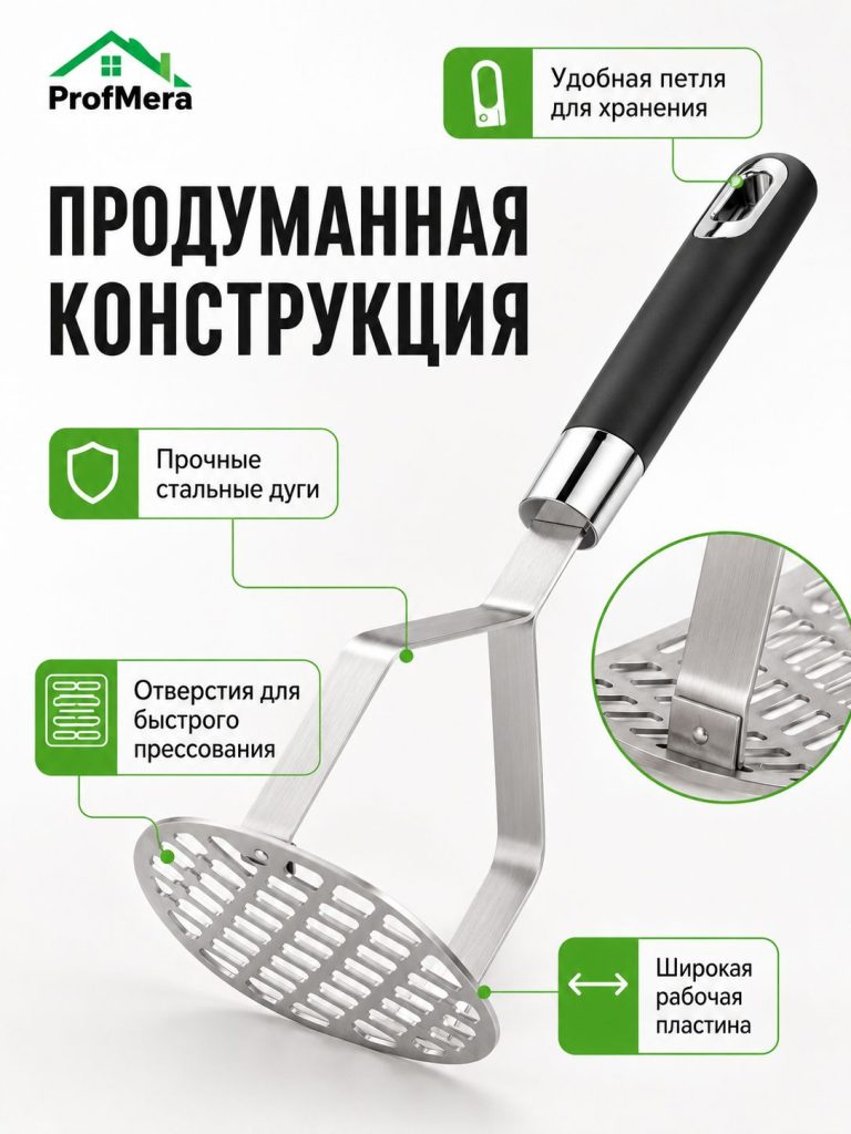 Толкушка для картофеля и пюре из нержавейки металлическая 28х10х9см / Пресс картофельный