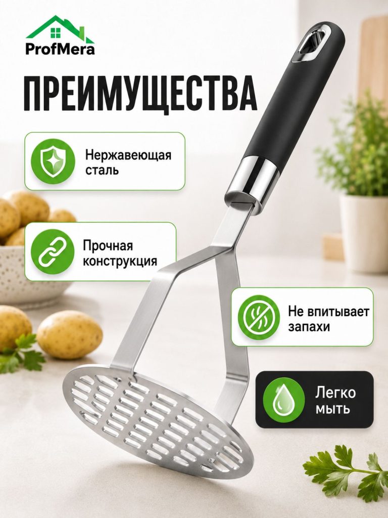 Толкушка для картофеля и пюре из нержавейки металлическая 28х10х9см / Пресс картофельный