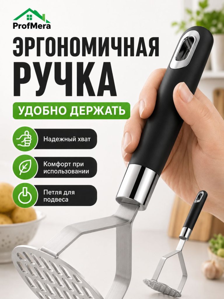 Толкушка для картофеля и пюре из нержавейки металлическая 28х10х9см / Пресс картофельный
