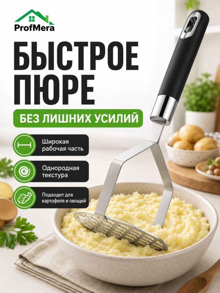 Толкушка для картофеля и пюре из нержавейки металлическая 28х10х9см / Пресс картофельный