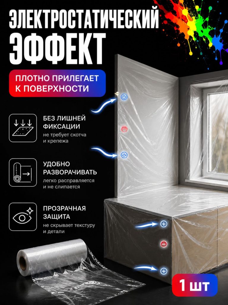 Пленка укрывная полиэтиленовая 4х5м 6 мкм 1шт для ремонта