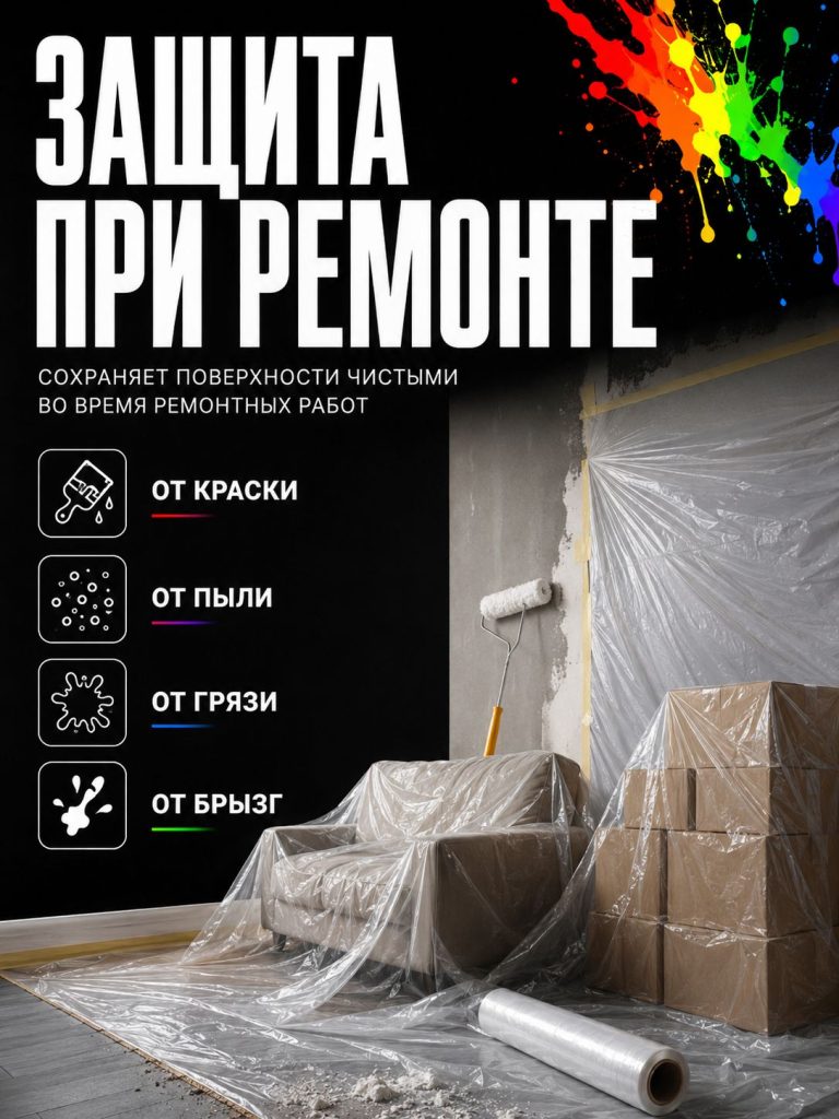 Пленка укрывная полиэтиленовая 4х5м 6 мкм 1шт для ремонта