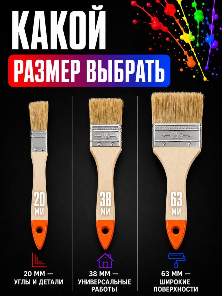 Кисть малярная. Набор 3 кисти для краски с искусственной щетиной