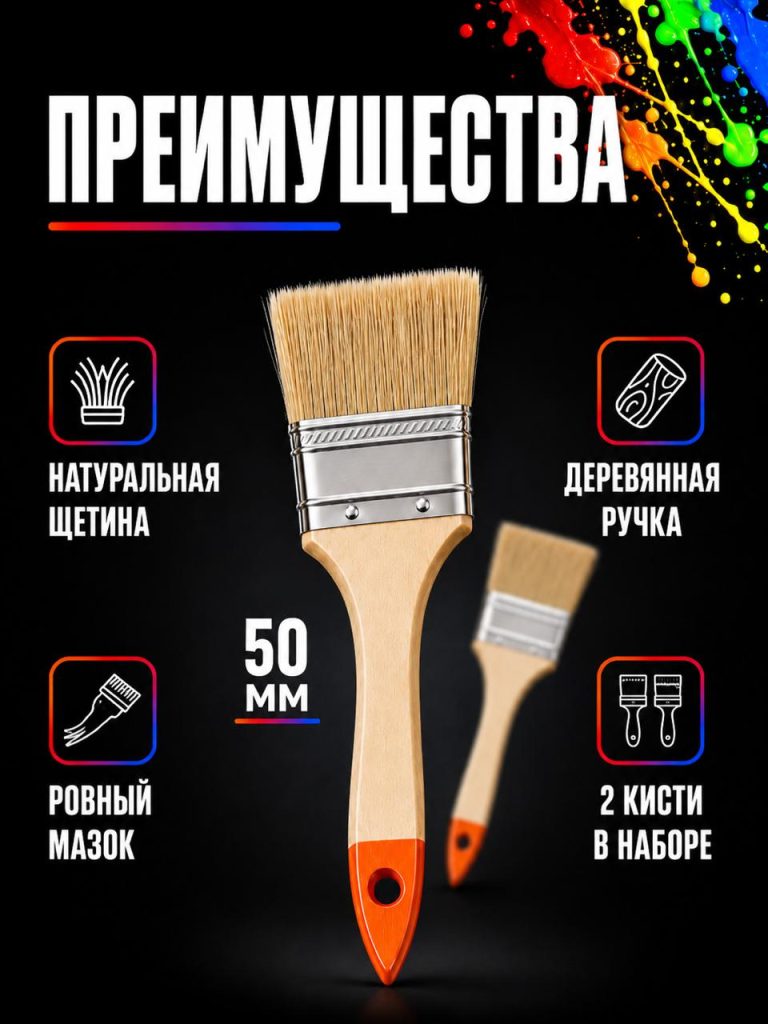 Кисть малярная. Набор 2 кисти для краски с искусственной щетиной
