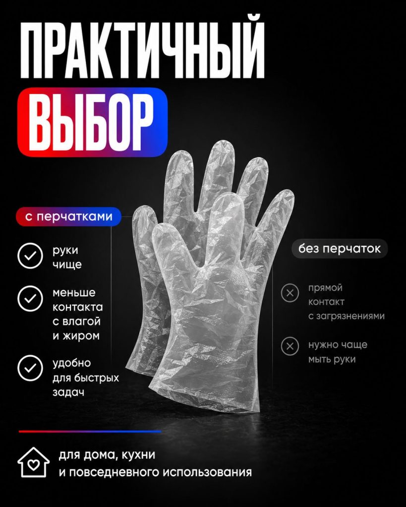 Перчатки одноразовые прочные целлофановые прозрачные, размер "M" 300 шт. полиэтиленовые для кухни, для готовки еды, кулинарные пищевые кухонные