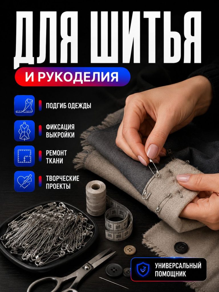 Набор булавок, 95 шт. / булавки английские для рукоделия и шитья, 23/30/35/45/53мм/Портновской набор для шитья и рукоделия