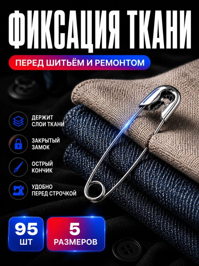 Набор булавок, 95 шт. / булавки английские для рукоделия и шитья, 23/30/35/45/53мм/Портновской набор для шитья и рукоделия