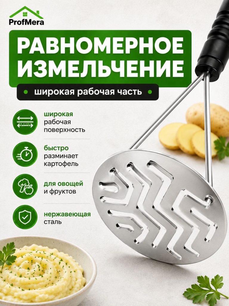 Толкушка для картофеля и пюре из нержавейки металлическая 27,5х10см / Пресс картофельный