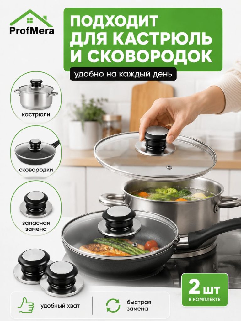 Набор ручек к крышке 5см, нержавеющая сталь, полипропилен. 2 шт