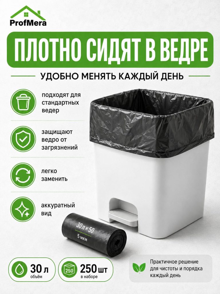 Пакет для мусора ПНД 30л - 250шт./Мусорные мешки плотные