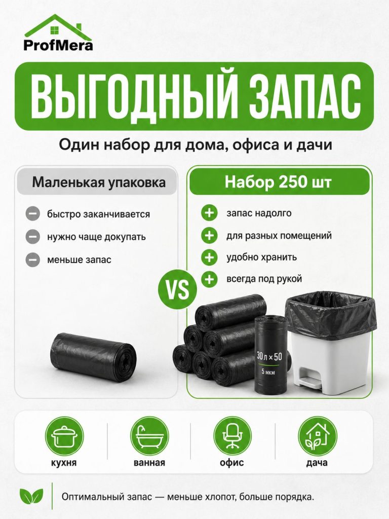 Пакет для мусора ПНД 30л - 250шт./Мусорные мешки плотные
