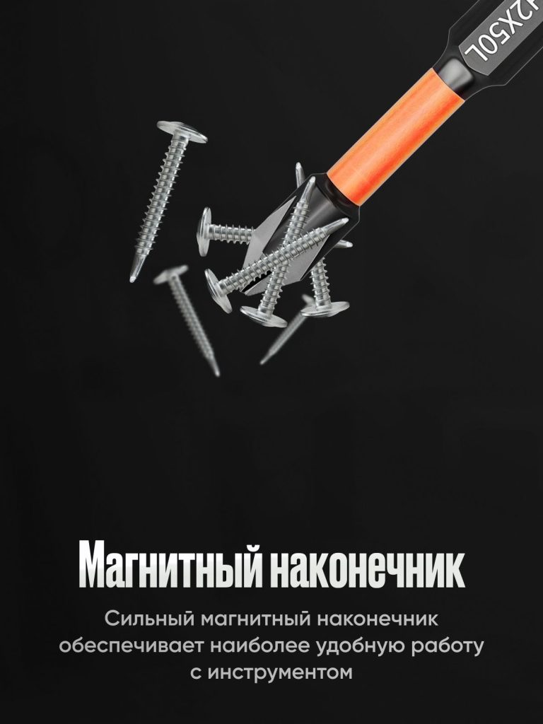 Набор магнитных бит для шуруповёрта 6 шт. / Комплект бит для отвёртки магнитные, торсионные, ударные