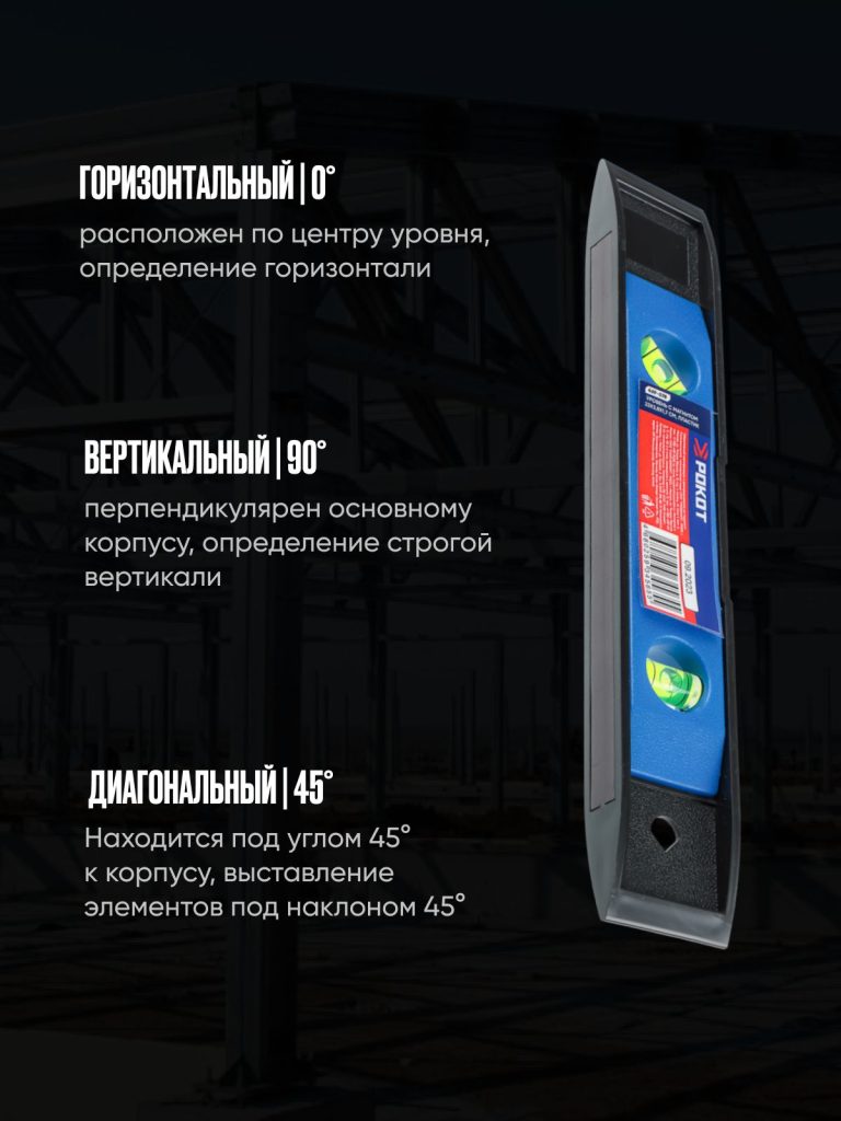 Уровень магнитный, строительный, пузырьковый с тремя глазками