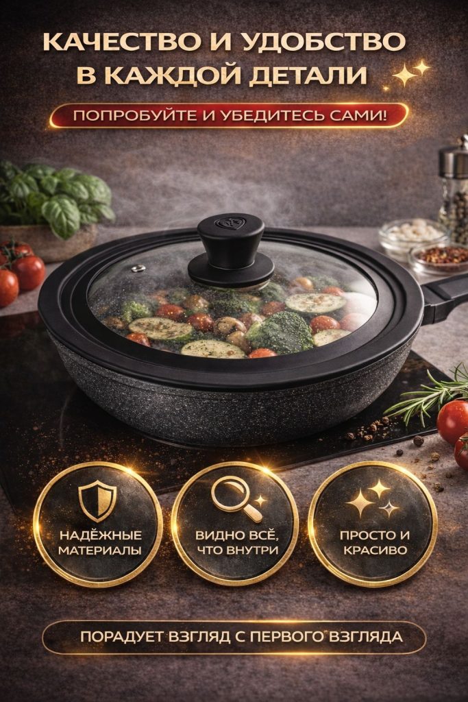 Крышка универсальная стекло,силикон с ручкой, 24-26-28см/Крышка для сковороды, кастрюли с ненагревающейся ручкой
