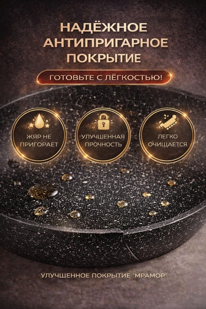 Сковорода литая d20см, антипригарное покрытие Мрамор, индукция/Сковорода мраморная антипригарная классика для индукционных плит